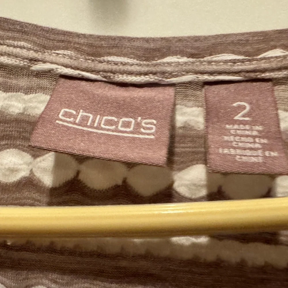 Chico’s Women's Striped Lace-Detail Tee - Taupe/White - Picture 2 of 4